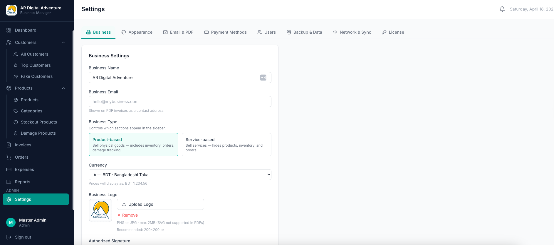 Business Settings & Customization